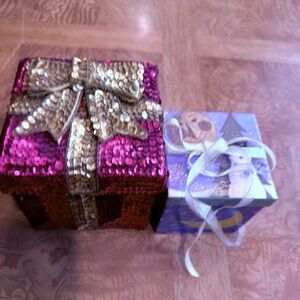 Sequin Gift Box with Gold Bow